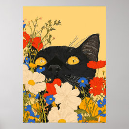 花に隠れる黒猫 ポスター