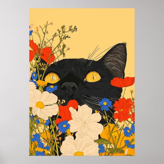 花に隠れる黒猫 ポスター (正面)