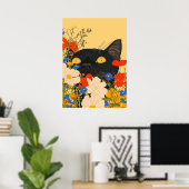 花に隠れる黒猫 ポスター (ホームオフィス)