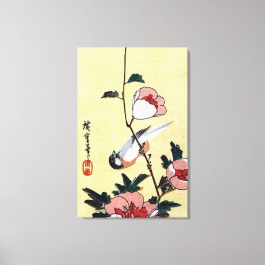 花に鳥、広重鳥と花、広重、浮世絵 キャンバスプリント (正面)