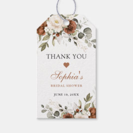 花のあるサビ色のクリームグリーンゴールドのブライダルシャワー ギフトタグ
