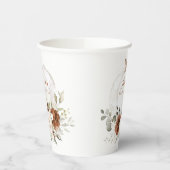 花のあるサビ色のグリーンとパンプキンの秋の花嫁シャワー 紙コップ (左)