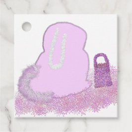 花のあるスパークリーのイースターバニーのバスケット フェイバータグ