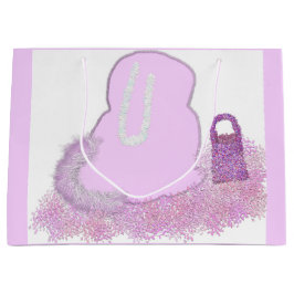 花のあるスパークリーのイースターバニーのバスケット ラージペーパーバッグ