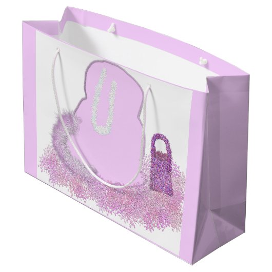 花のあるスパークリーのイースターバニーのバスケット ラージペーパーバッグ (裏面アングル)