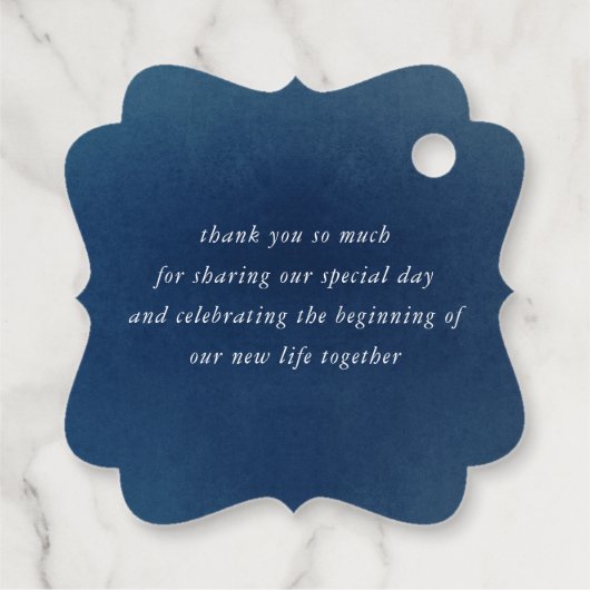 花のあるテラコッタ ネイビーブルー ボヘミアンスタイルのウェディング お礼 フェイバータグ (裏面)