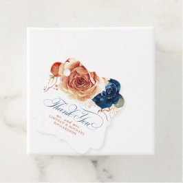 花のあるテラコッタ ネイビーブルー ボヘミアンスタイルのウェディング サンクス フェイバータグ