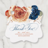 花のあるテラコッタ ネイビーブルー ボヘミアンスタイルのウェディング サンクス フェイバータグ (正面)