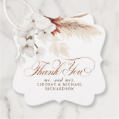 花のあるテラコッタ ホワイト ボヘミアンスタイルのウェディング お礼メッセージ フェイバータグ (正面)