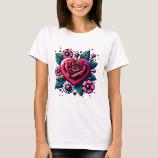 花のあるバラのハート Tシャツ