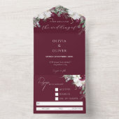 花のあるバーガンディーブラッシュの素朴なウェディングスタイル オールインワン招待状 (内側)