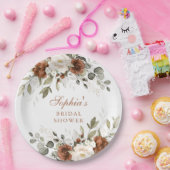 花のあるラスティックなクリーム色とグリーンのゴールドのブライダルシャワープレート ペーパープレート (パーティー)