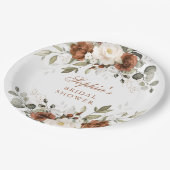 花のあるラスティックなクリーム色とグリーンのゴールドのブライダルシャワープレート ペーパープレート (アングル)