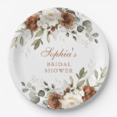 花のあるラスティックなクリーム色とグリーンのゴールドのブライダルシャワープレート ペーパープレート (正面)