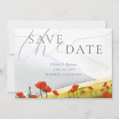 花のある山 ポピー ウェディング フォト セーブ・ザ・デート 招待状 (正面)