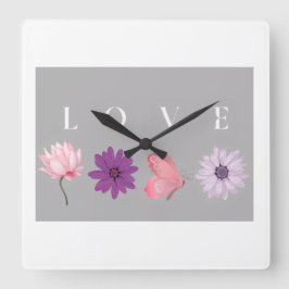 花のある愛 ロマンチック ボタニカル ホームデコ ギフト スクエア壁時計