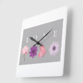 花のある愛 ロマンチック ボタニカル ホームデコ ギフト スクエア壁時計 (傾斜)