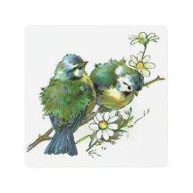 花のある枝の鳥のヴィンテージ自然