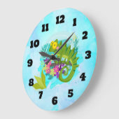 花のある熱帯トカゲ ラージ壁時計 (傾斜)