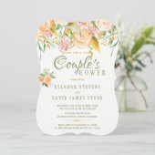 花のある牧歌的なゴールドの賢いエレガントなカップルシャワー 招待状 (スタンド正面)
