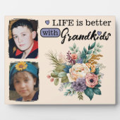 花のある生活は孫と一緒ならもっと素敵　2枚の写真　紫 フォトプラーク (正面)