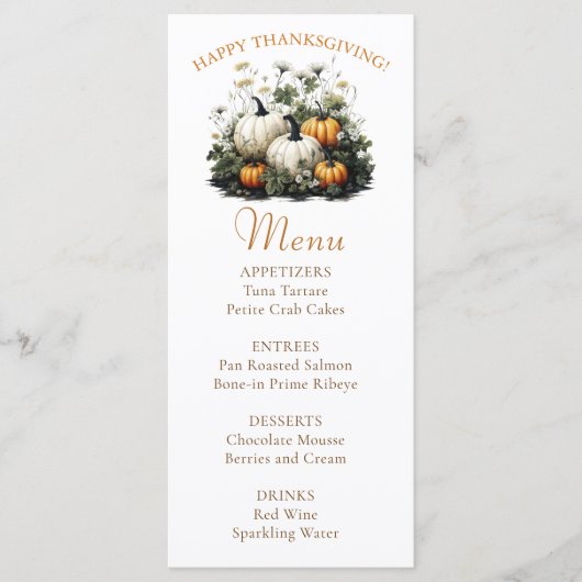 花のある秋のポンプキン感謝祭の食事メニュー メニュー (正面)