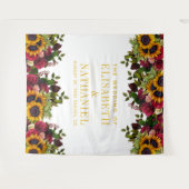 花のある素朴でエレガントなウェディングフォトブースの背景 タペストリー (正面(横))