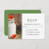 花のある素朴な白いミルクジャー ウェディング 出欠カード (正面/裏面)