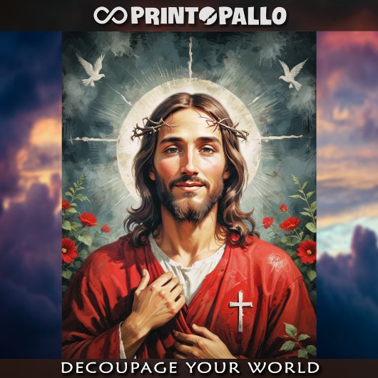 花のある聖なるイエス・キリスト 薄葉紙