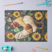 花のある鶏の油彩画 薄葉紙 (クラフト)