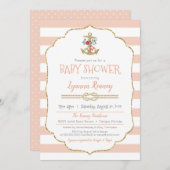 花のいかりを持つ航海のなベビーシャワーの招待状 招待状 (正面/裏面)