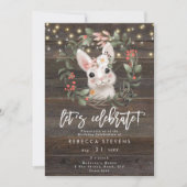 花のかわいいウサギのバニーは誕生日を祝おう 招待状 (正面)