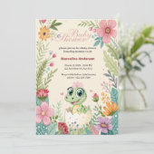 花のかわいい赤ちゃんワニが卵から孵る - 女の子 招待状 (スタンド正面)