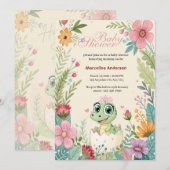 花のかわいい赤ちゃんワニが卵から孵る - 女の子 招待状 (正面/裏面)