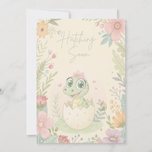 花のかわいい赤ちゃんワニの卵から生まれる - 女の子 招待状 (裏面)