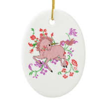 花のかわいらしいファンタジーのピンクのユニコーンの馬