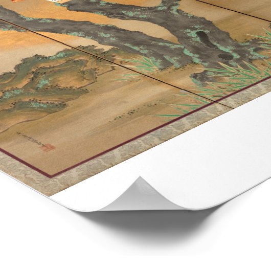 「花のさくらんぼと秋の紅葉と詩スリップまたは滑ること」 ポスター (角)