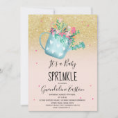 花のじょうろの金ゴールドのベビーはシャワーを振りかけます 招待状 (正面)
