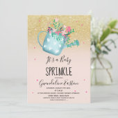 花のじょうろの金ゴールドのベビーはシャワーを振りかけます 招待状 (スタンド正面)