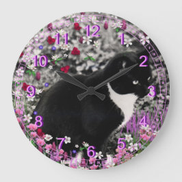 花のそばかすII -白黒猫 ラージ壁時計