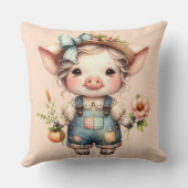 花のついたオーバーオールを着たかわいいファームコアの豚 クッション (裏面)