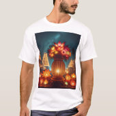 花のついた大きな花瓶を持つ生け花 Tシャツ (正面)