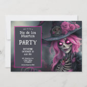 💀 花のついた帽子をかぶった紫のラ・カラベラ 招待状 (正面)