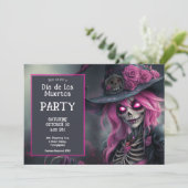 💀 花のついた帽子をかぶった紫のラ・カラベラ 招待状 (スタンド正面)