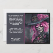 💀 花のついた帽子をかぶった紫のラ・カラベラ 招待状 (裏面)