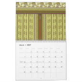 花のついた花瓶の十字縫い模様 カレンダー (3月 2027)