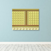 花のついた花瓶の十字縫い模様 キャンバスプリント (インサイチュ (ウッドフロア))