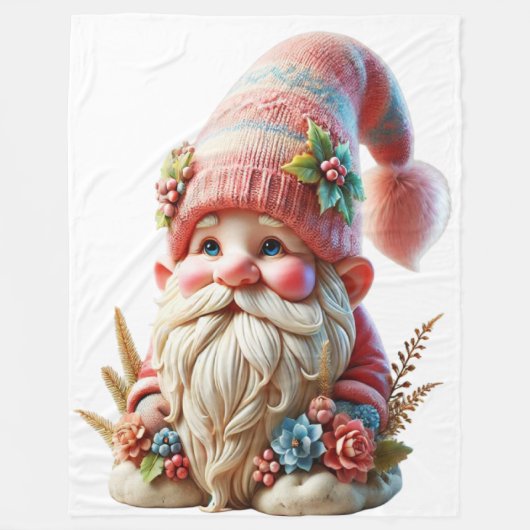 花のついた gnome フリースブランケット (正面)