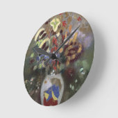 花のつぼの静物画(紙でパステル調) ラウンド壁時計 (傾斜)