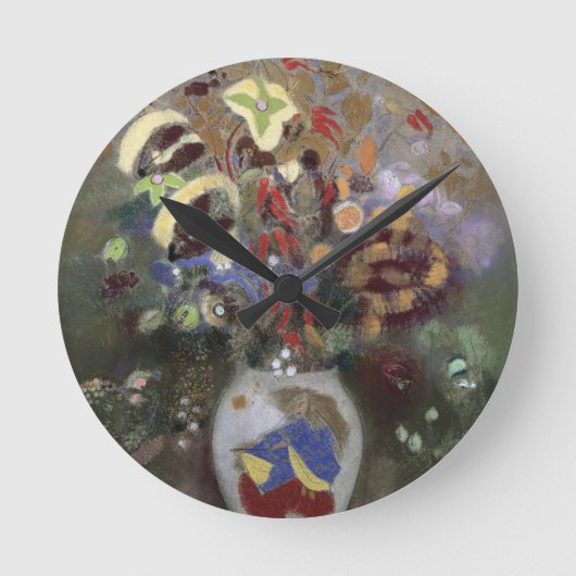 花のつぼの静物画(紙でパステル調) ラウンド壁時計 (正面)